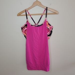 Soybu | Pink Draped Tank Top with Attached Tie Dye Bra Size Large